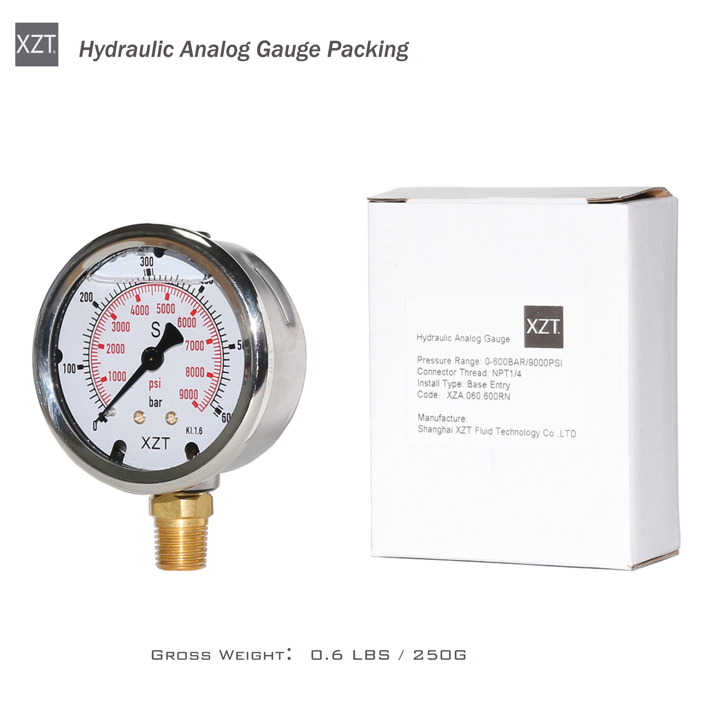 XZT 2.5" Analog Hydraulic Pressure Gauge,Pressure Manometer, Vacuum Pressure Gauge with 1/4 Inch NPT Connector ,Base Entry