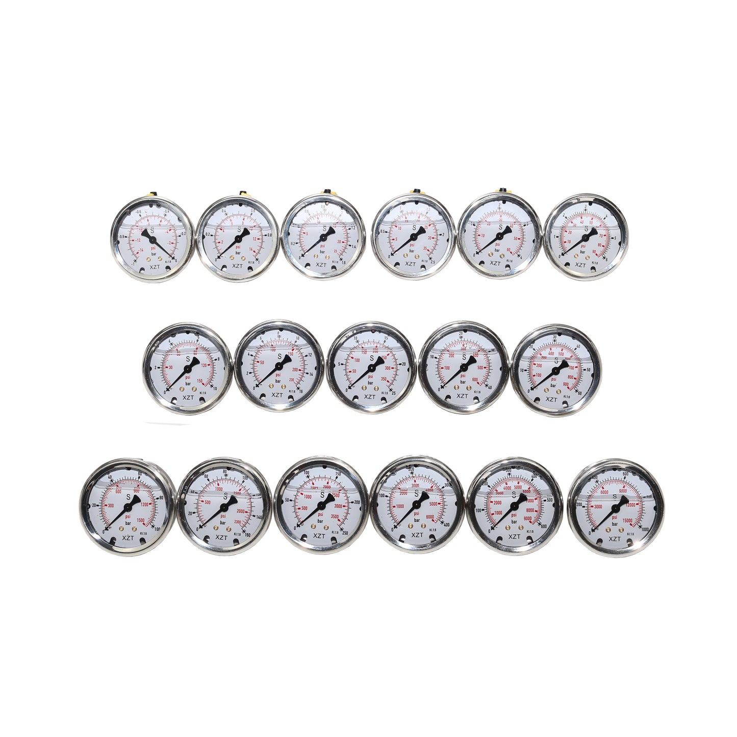 XZT 2.5" Rear Entry with 1/4“ NPT Connector, Analog Hydraulic Pressure Gauge,Pressure Manometer, Vacuum Pressure Gauge with 1/4 Inch NPT Connector