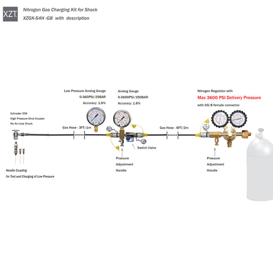 XZT S4H High Pressure Aircraft Aviation Tools Schrader Nitrogen Gas Pressure Test kit,Nitrogen Regulator kit,High Pressure Struct No Air Loss Coupler 556 ,Shocks Fill Tools