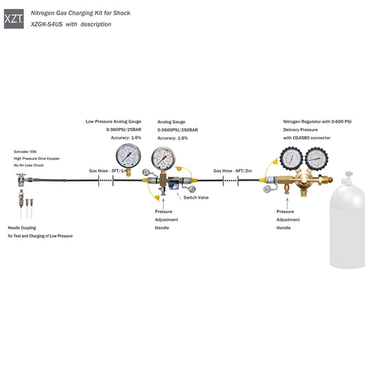 XZT S4 Aircraft Aviation Tools Schrader Nitrogen Gas Pressure Test kit,Nitrogen Regulator kit,High Pressure Struct No Air Loss Coupler 556 ,Shocks Fill Tools 的副本