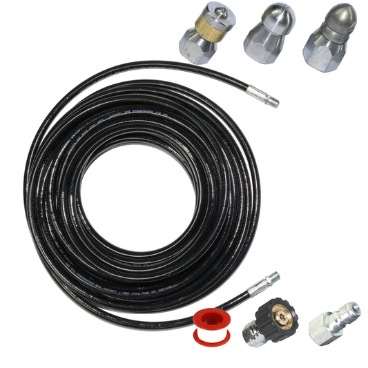 XZT S16 3000PSI Sewer Jetter Kit for Pressure Washer,Drain Cleaner Hose 1/4 Inch NPT Corner, Rotating and Button Hose Sewer Jetting Nozzle