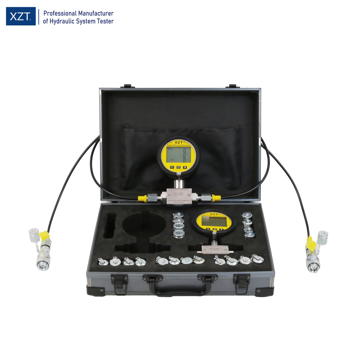 XZT 70PT Hydraulic Pressure Test Coupling Kit,Pressure gauges Set,Test Hose,digital pressure gauge for Repair Excavator Construction Machinery