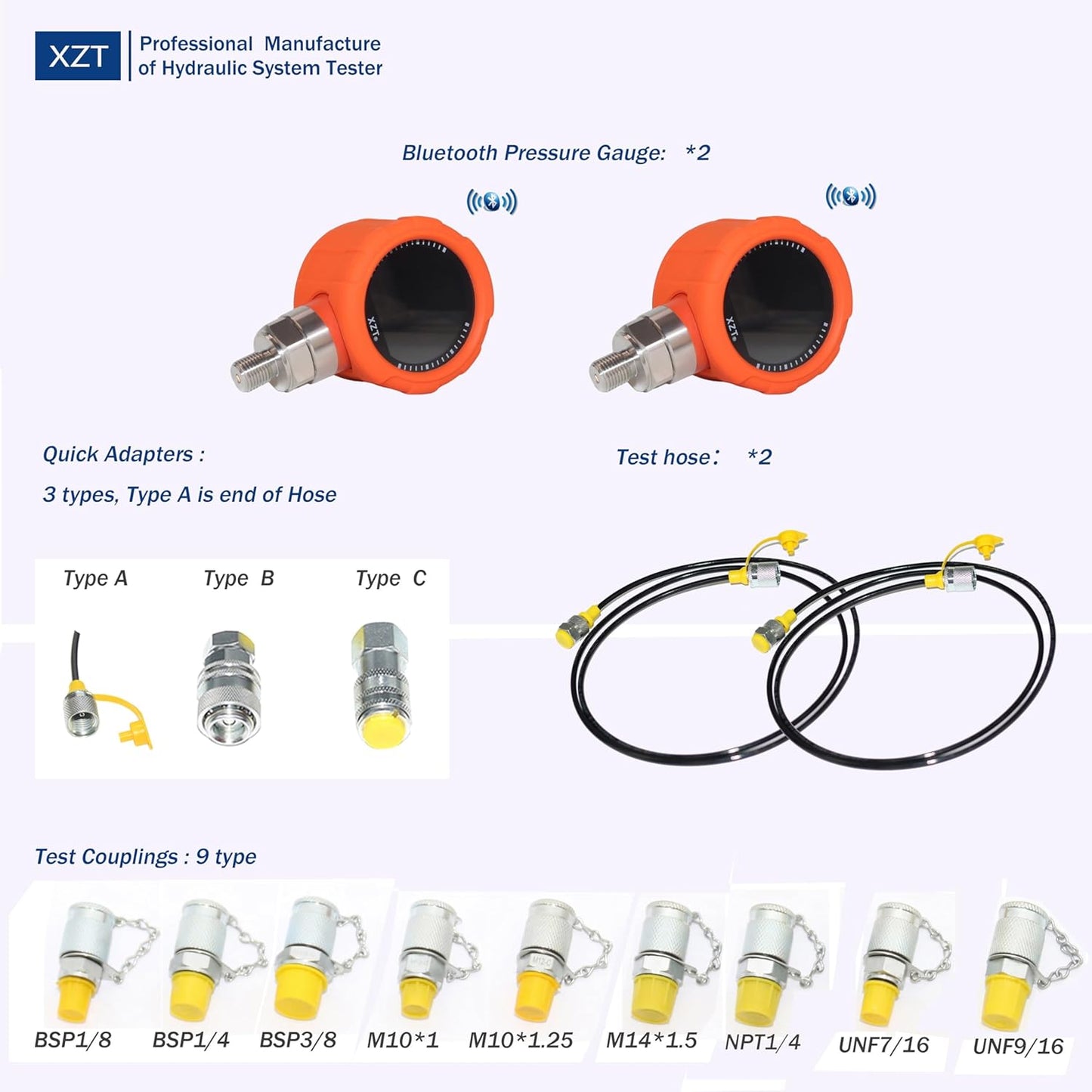 XZT 70MW Bluetooth Digital Hydraulic Pressure Test Coupling Kit,Bluetooth Pressure Gauge