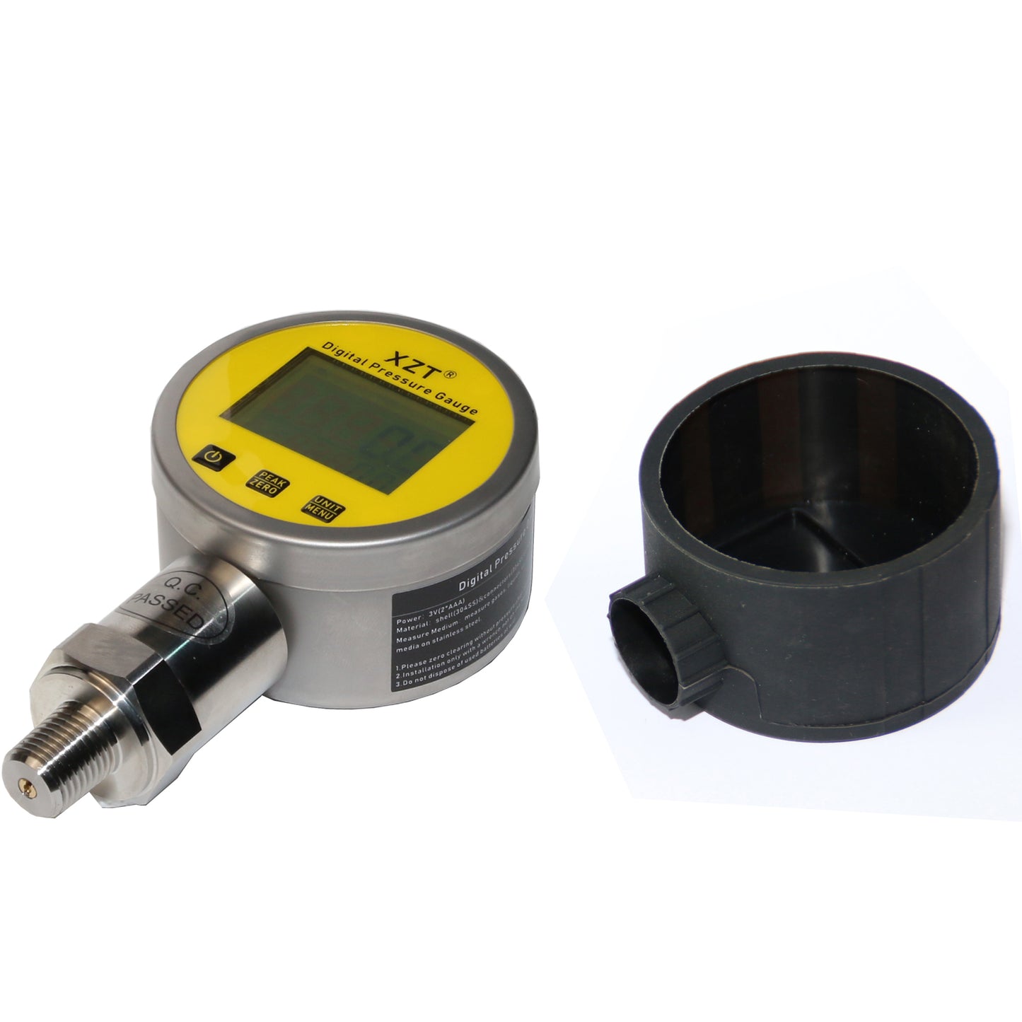 XZT 2.5" /60mm Digital Hydraulic Pressure Gauge with Protector ,Base Entry, Pressure Manometer, Pressure Sensor Connector