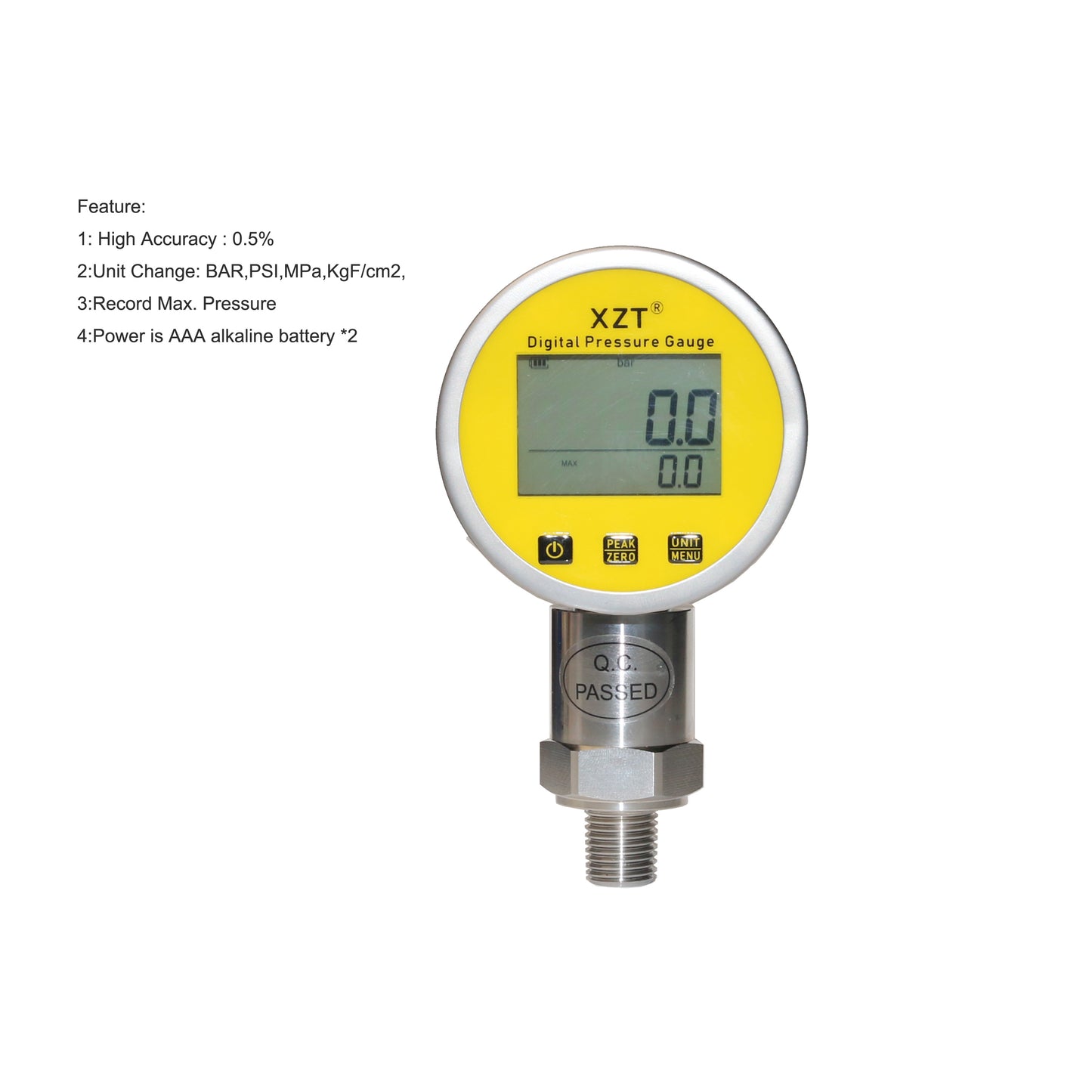 XZT 2.5" /60mm Digital Hydraulic Pressure Gauge with Protector ,Base Entry, Pressure Manometer, Pressure Sensor Connector