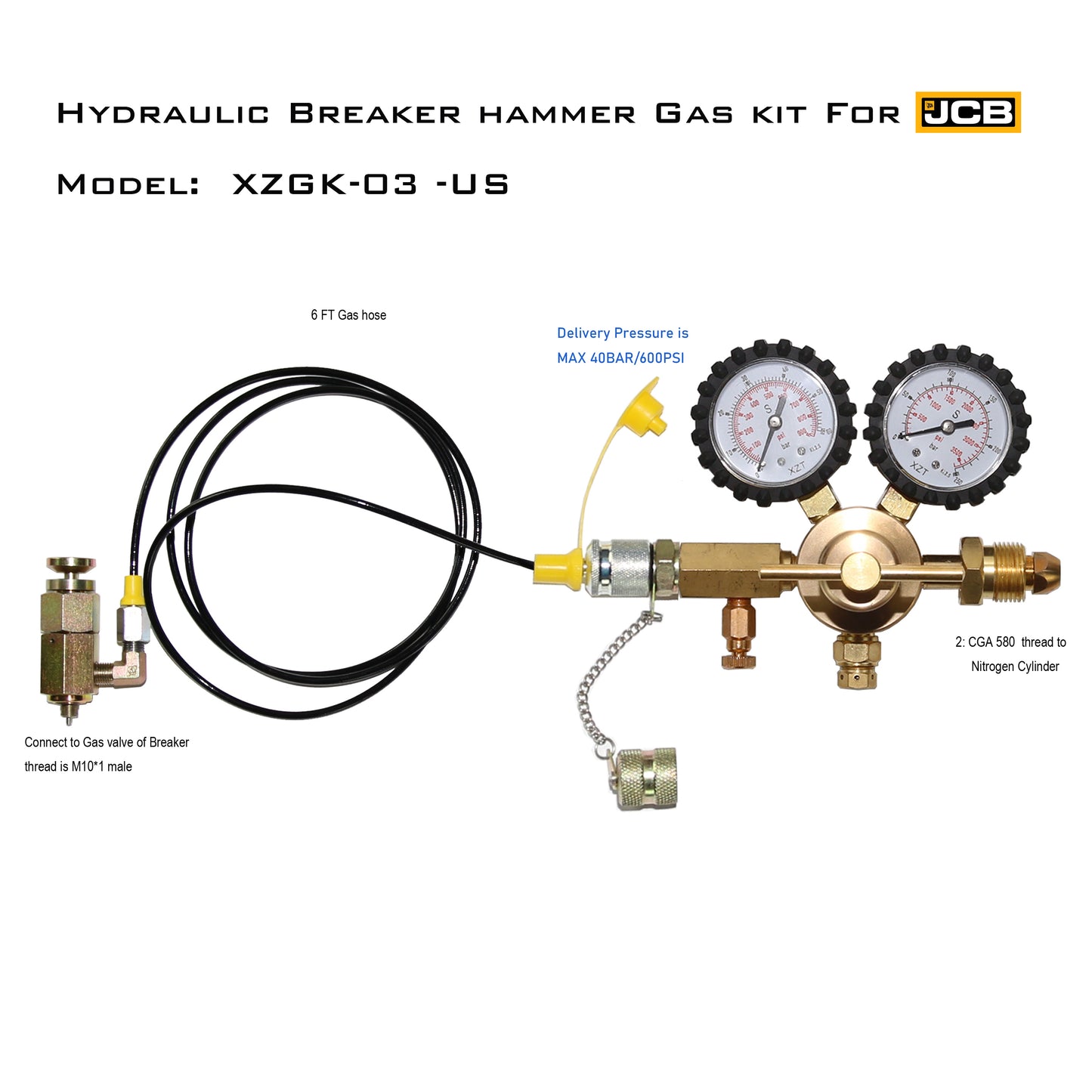 XZT GK-03 Free shipping Hydraulic Nitrogen Gas Charging and Pressure Test Kit for JCB Hydraulic Breaker Hammer