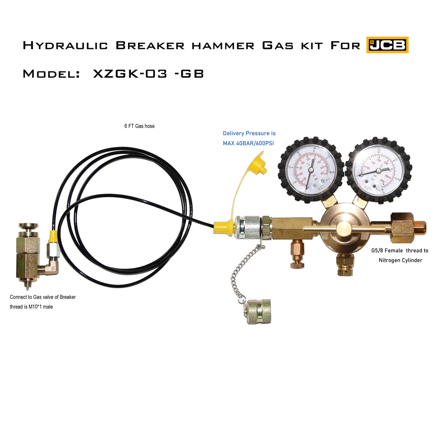 XZT GK-03 Free shipping Hydraulic Nitrogen Gas Charging and Pressure Test Kit for JCB Hydraulic Breaker Hammer