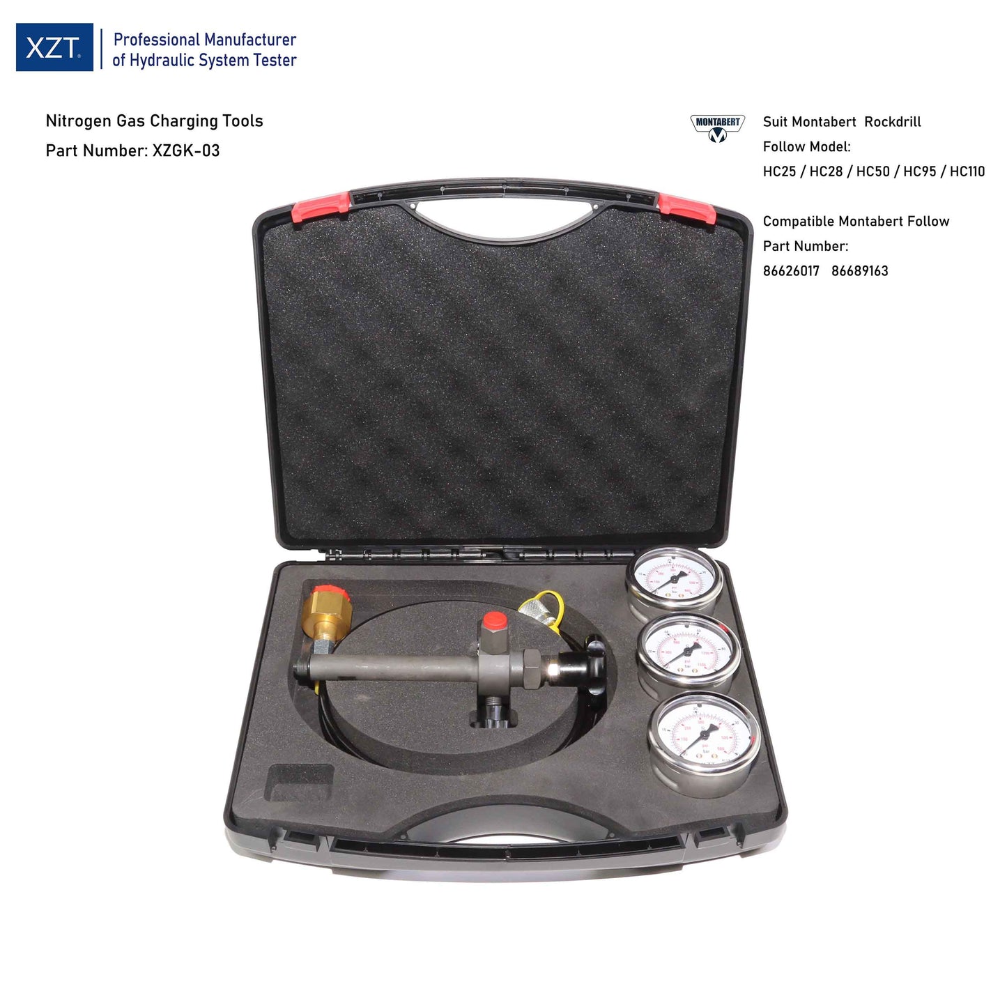 XZT GK-03 Free Shipping Nitrogen Charging kit for Montabert Rock Drill 86676017 86689163