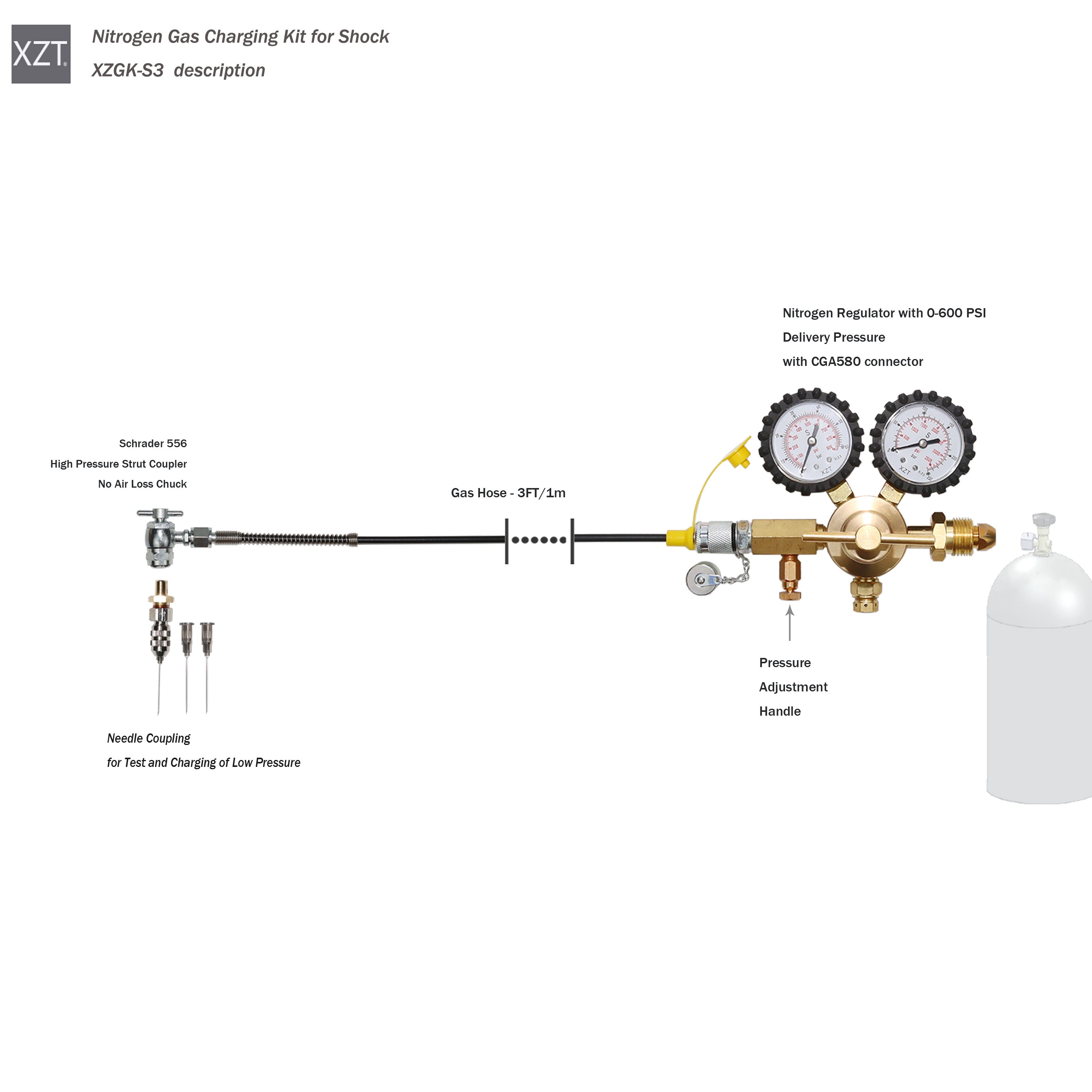 XZT S3 Aircraft Aviation Tools Schrader Nitrogen Gas Pressure Test