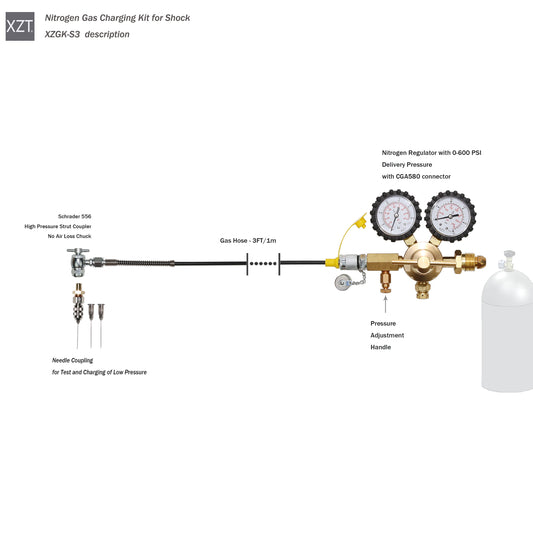 XZT S3 Aircraft Aviation Tools Schrader Nitrogen Gas Pressure Test kit,Nitrogen Regulator kit,High Pressure Struct No Air Loss Coupler 556 ,Shocks Fill Tools