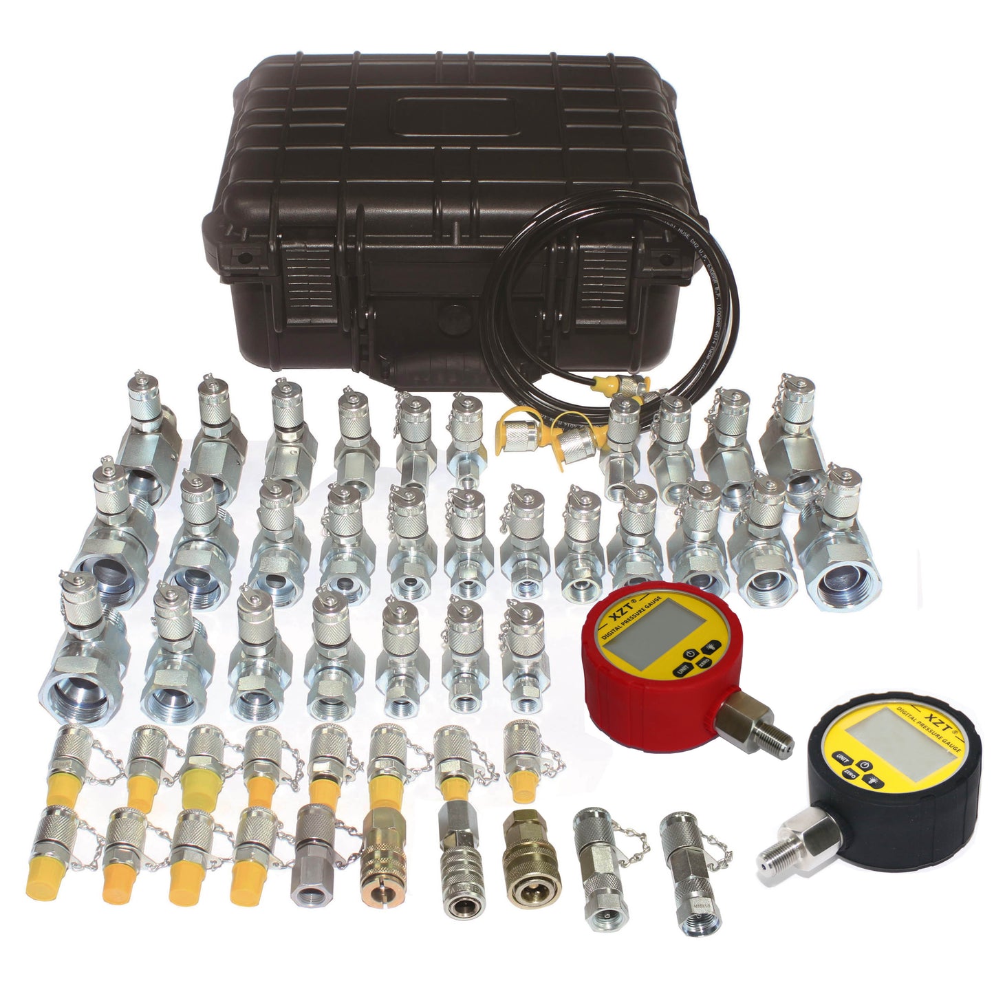 XZT 70C Hydraulic Pressure Test Coupling Kit,Pressure gauges Set,Test Hose,BSPP ORFS JIC Hydraulic Swivel Run tees Set Repair Tools for Most Excavator Construction Machinery