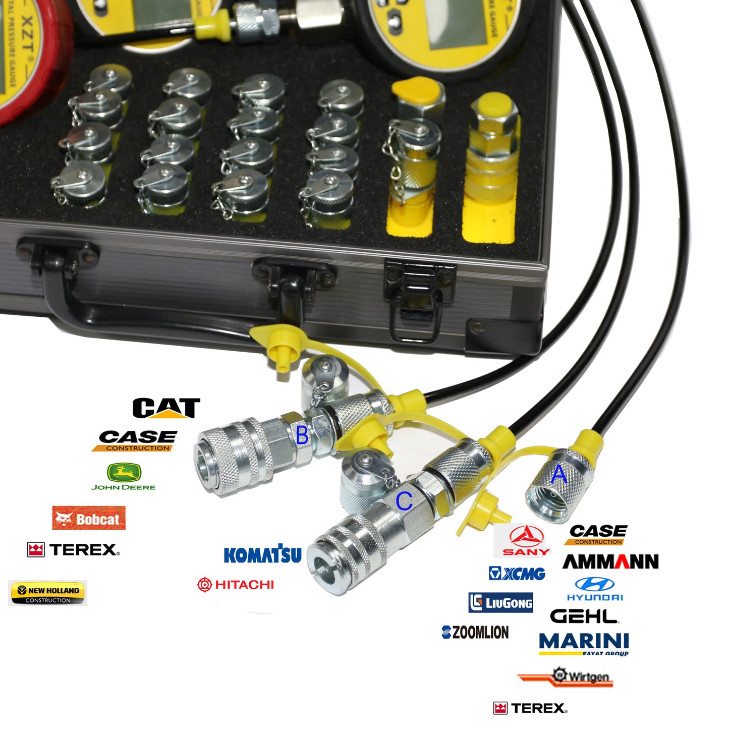 XZT 70P Digital Hydraulic Pressure Test,Pressure gauges Set, Mini Hydraulic Hose Set, Test Coupling Set,Hydraulic Repair Tools for Excavator Construction Machinery,Hydraulic Systems