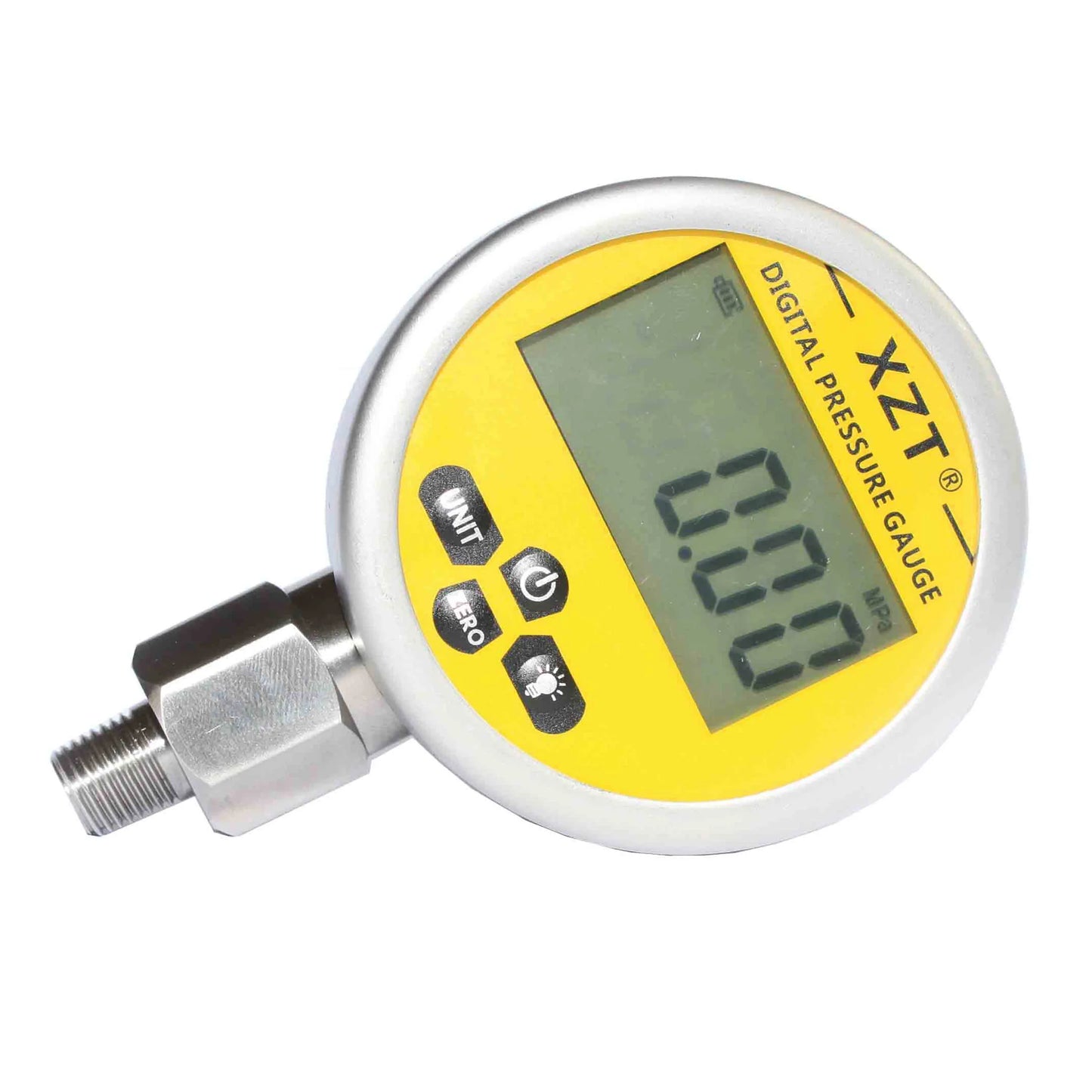 XZT 3.15" -1BAR/15 PSI~700BAR/10000 PSI Digital Hydraulic Pressure Gauge with Red Protector,1/4" NPT male connector -Base Entry, Pressure Manometer, Pressure Sensor Connector