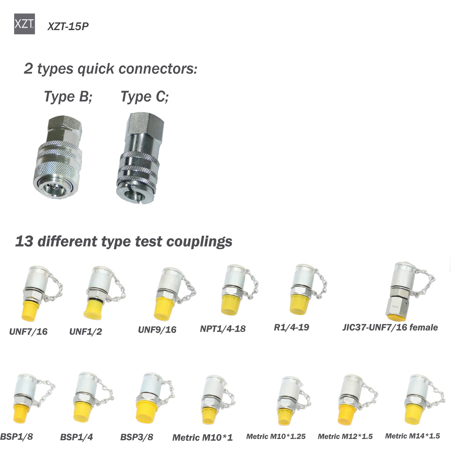 XZT 70U Hydraulic Pressure Test Coupling Kit,Pressure gauges Set,Test Hose,BSPP ORFS JIC Hydraulic Swivel Run tees for Repair Excavator Construction Machinery