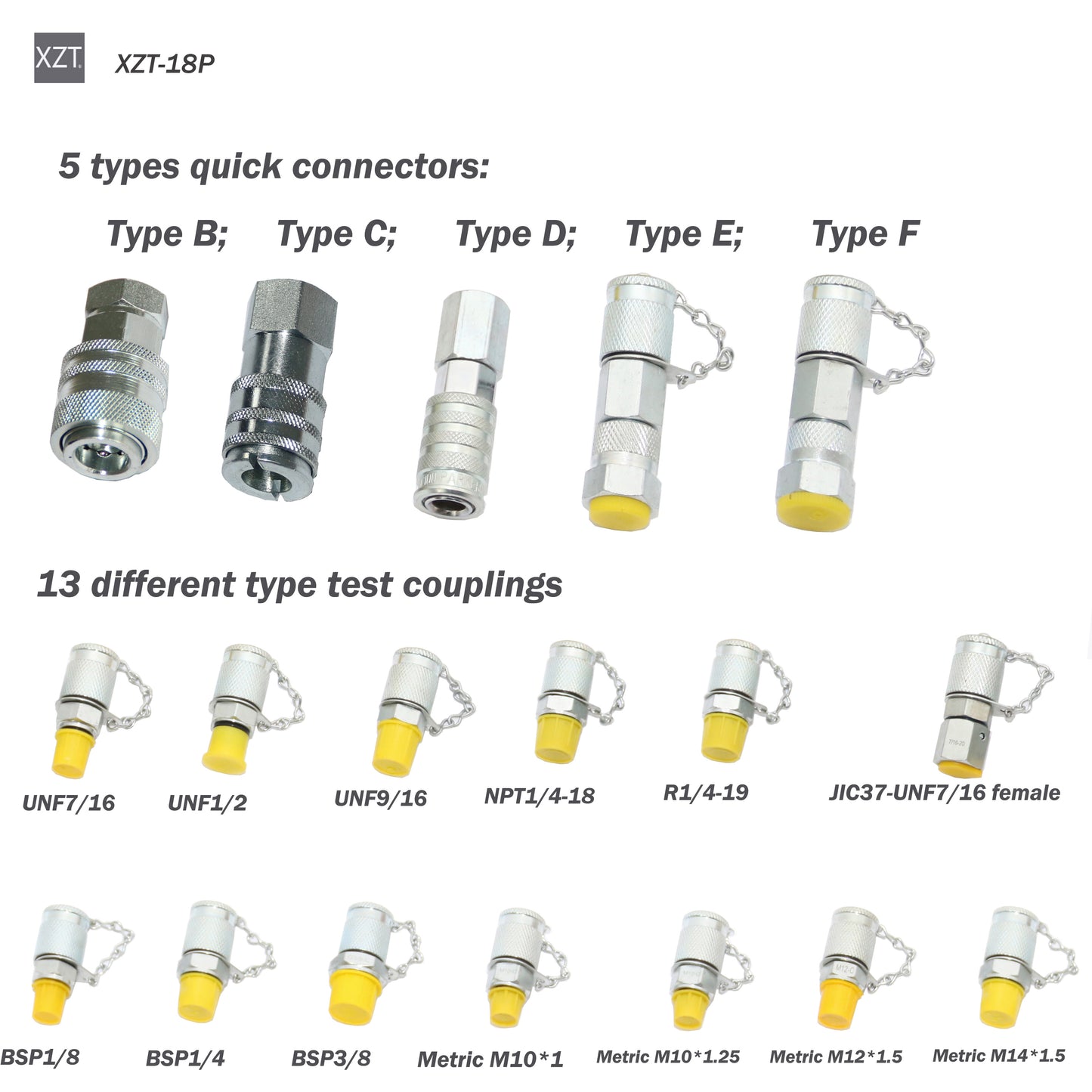 XZT 70C Hydraulic Pressure Test Coupling Kit,Pressure gauges Set,Test Hose,BSPP ORFS JIC Hydraulic Swivel Run tees Set Repair Tools for Most Excavator Construction Machinery