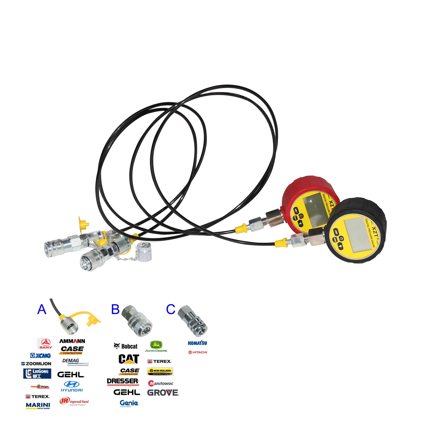 XZT 70K Digital Hydraulic Pressure Test Coupling Kit,Pressure Gauge,Test Hose,Test Point for Excavator Construction Machinery Repair