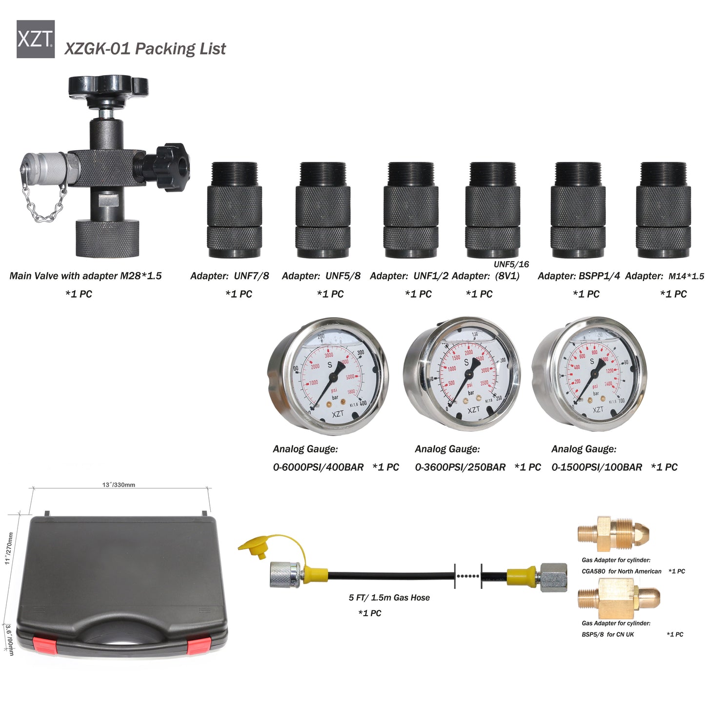 XZT GK-01 Free Shipping  Hydraulic Accumulator Nitrogen Charging System, Nitrogen Pressure Test Kit, Gas Charging Tools