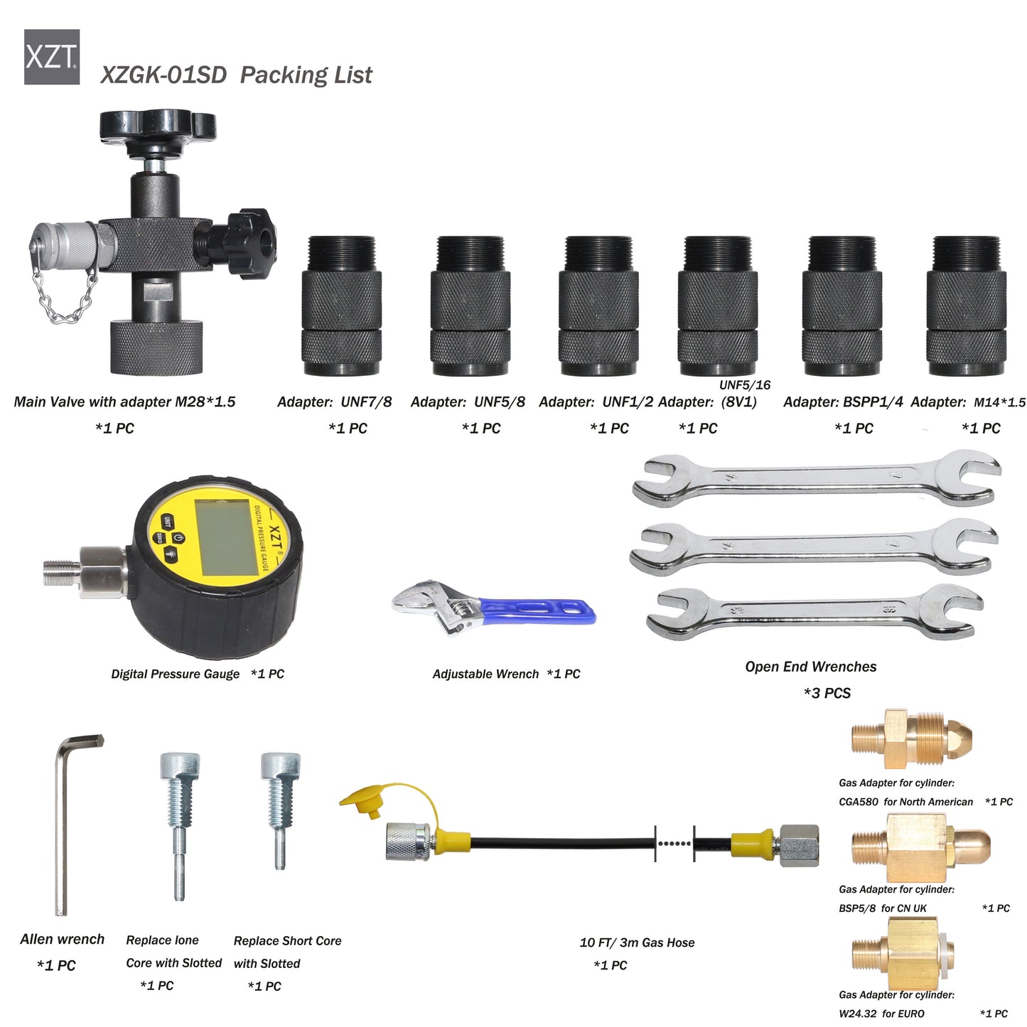 XZT GK-01SD Free Shipping Hydraulic Accumulator Nitrogen Charging System, Nitrogen Pressure Test Kit, Gas Charging Tools