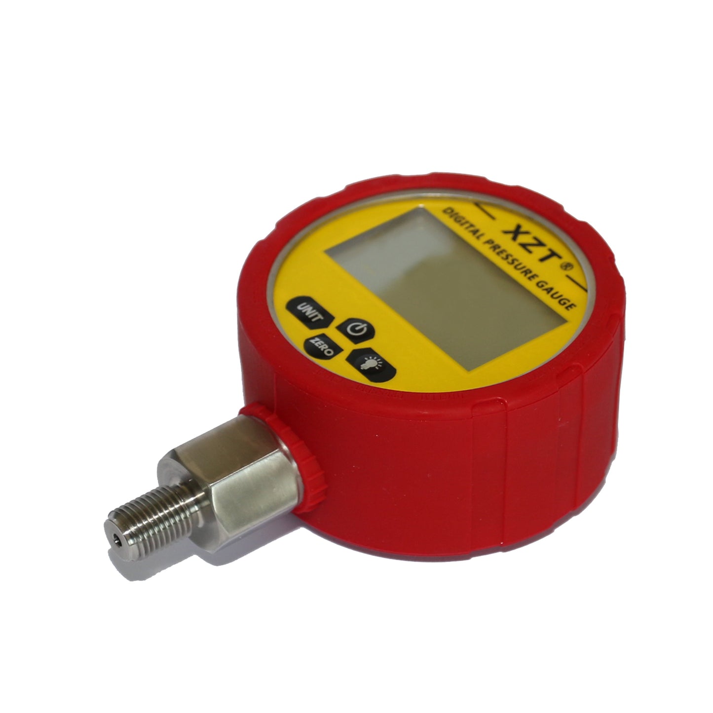 XZT 3.15" -1BAR/15 PSI~700BAR/10000 PSI Digital Hydraulic Pressure Gauge with Red Protector,1/4" NPT male connector -Base Entry, Pressure Manometer, Pressure Sensor Connector
