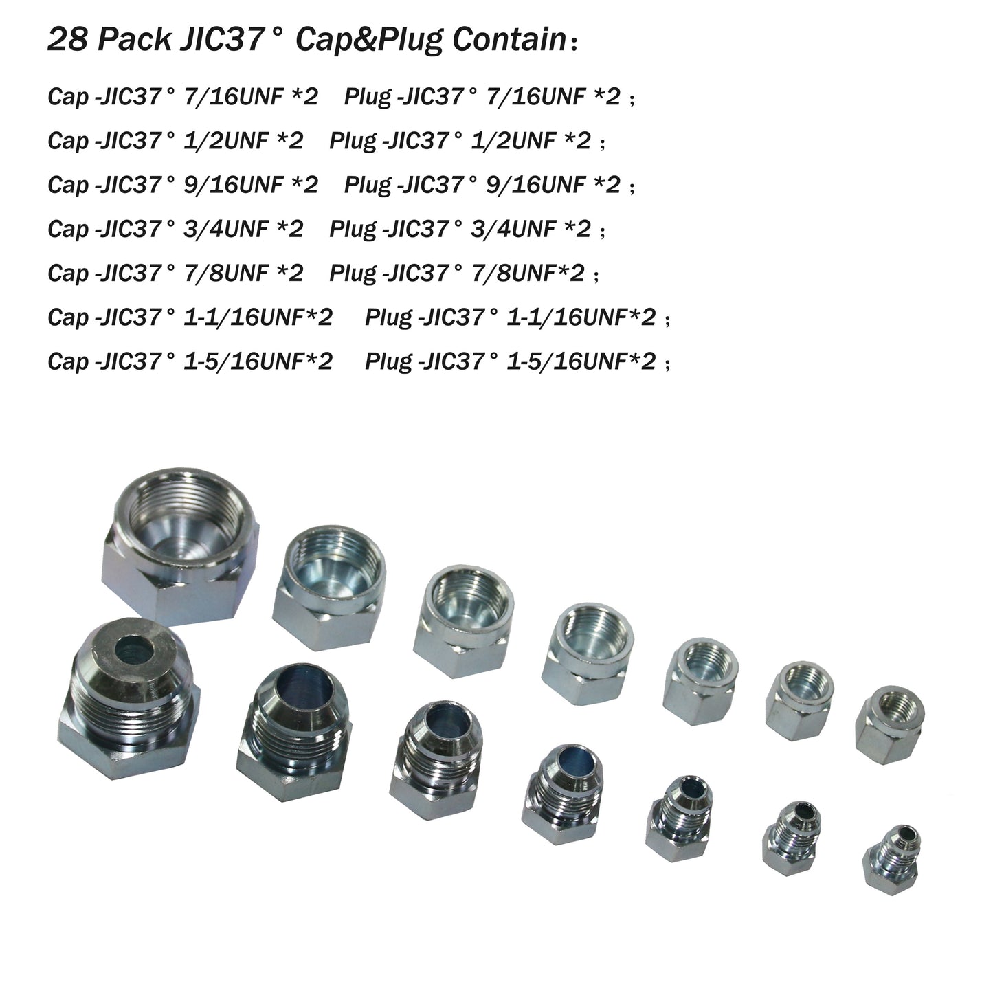 XZT 28 Pack JIC37 Cap and Plug Hydraulic Adapter Fittings for hydraulic system,Excavator Construction Machinery