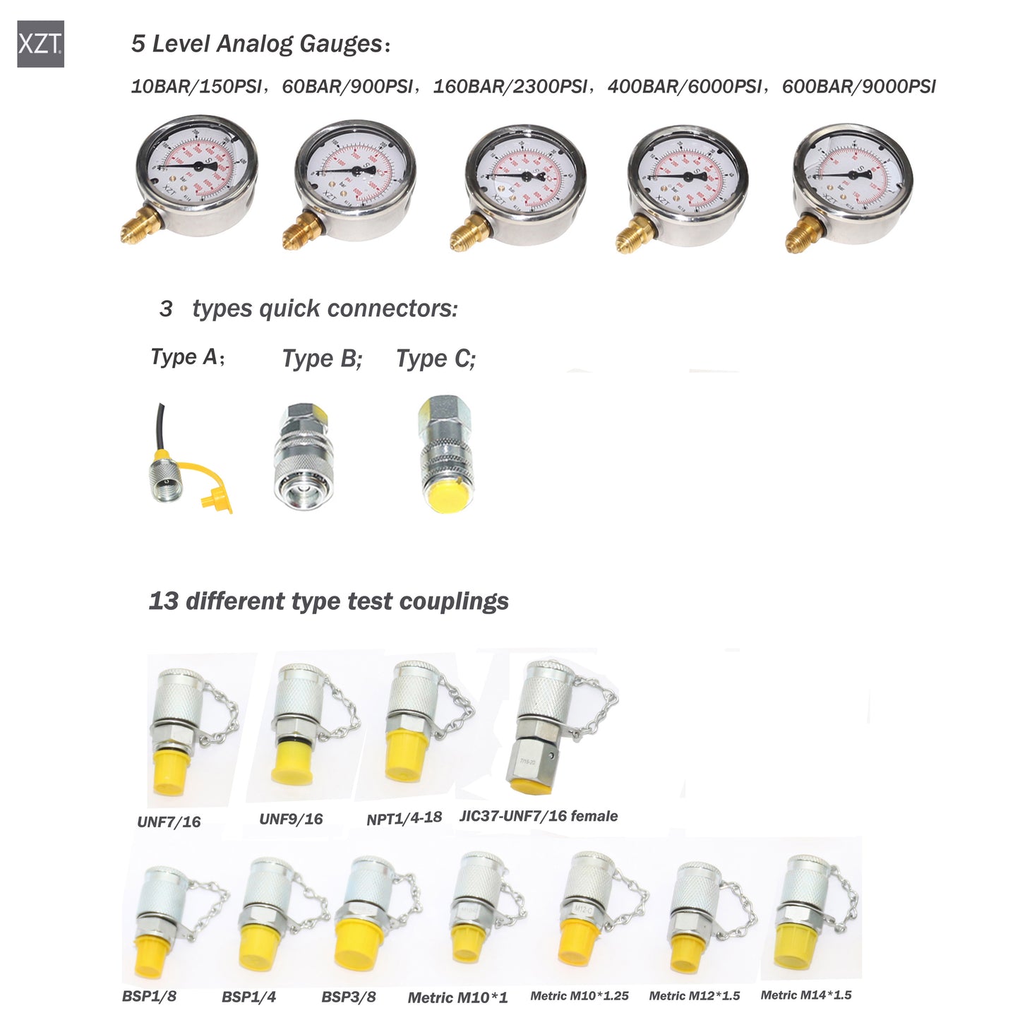 XZT 60K Digital Hydraulic Pressure Test Coupling Kit,Pressure Gauge,Test Hose,Test Point for Excavator Construction Machinery Repair