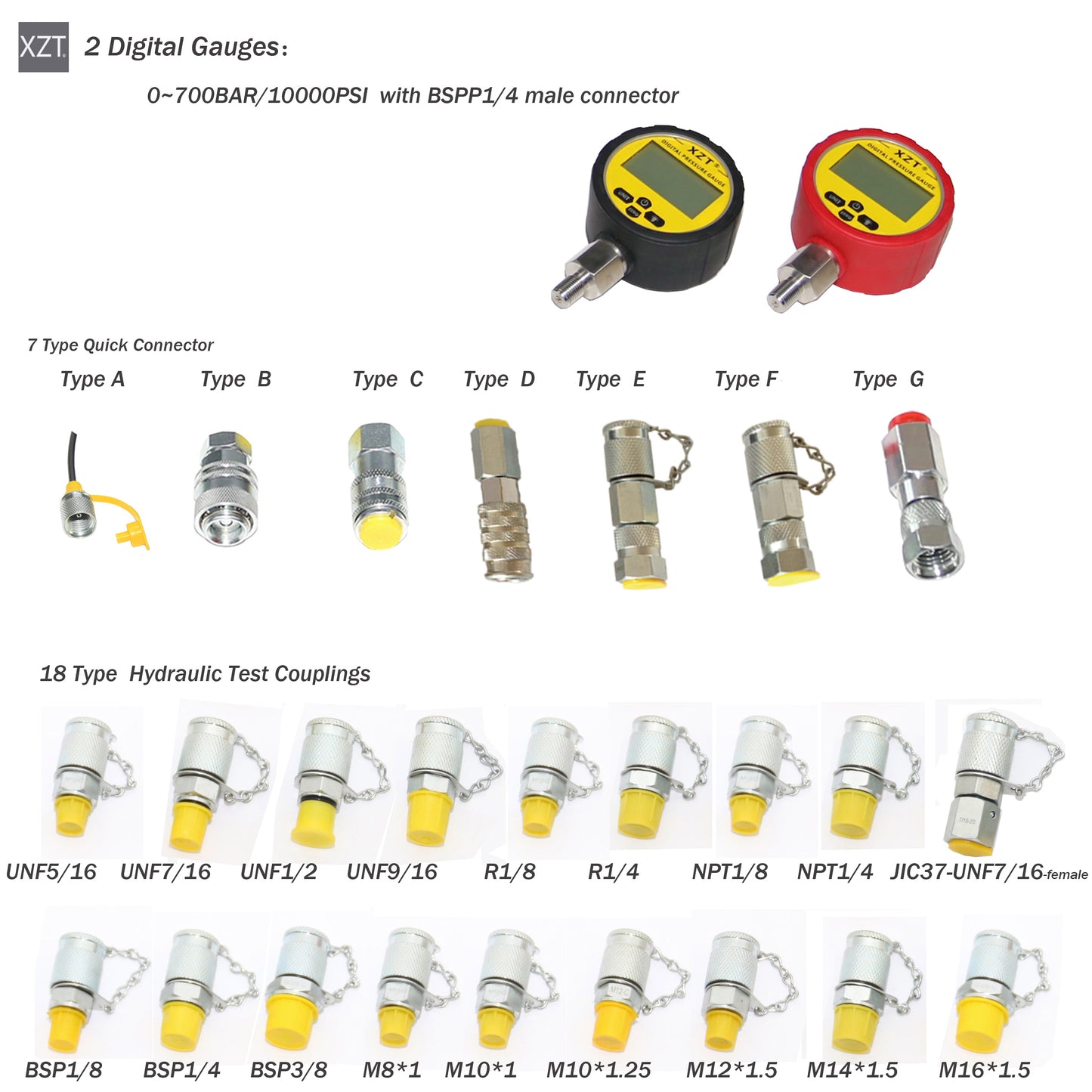 XZT 70A Free Shipping Digital Hydraulic Pressure Test Coupling Kit,Pressure Gauge,Test Hose,Test Point for Excavator Construction Machinery Repair