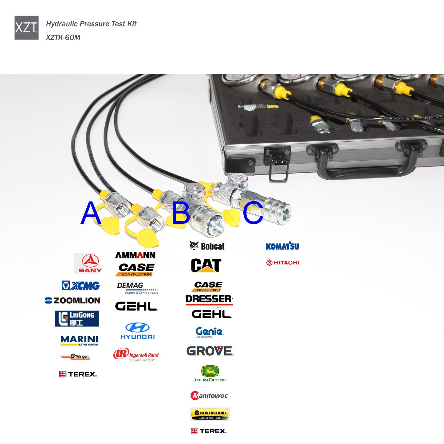 XZT 60M Free Shipping Hydraulic Pressure gauges Set,Test Hose,Hydraulic Pressure Test Coupling Kit,Hydraulic Repair Tools for USA,European,Japanese Brand Excavator Construction Machinery